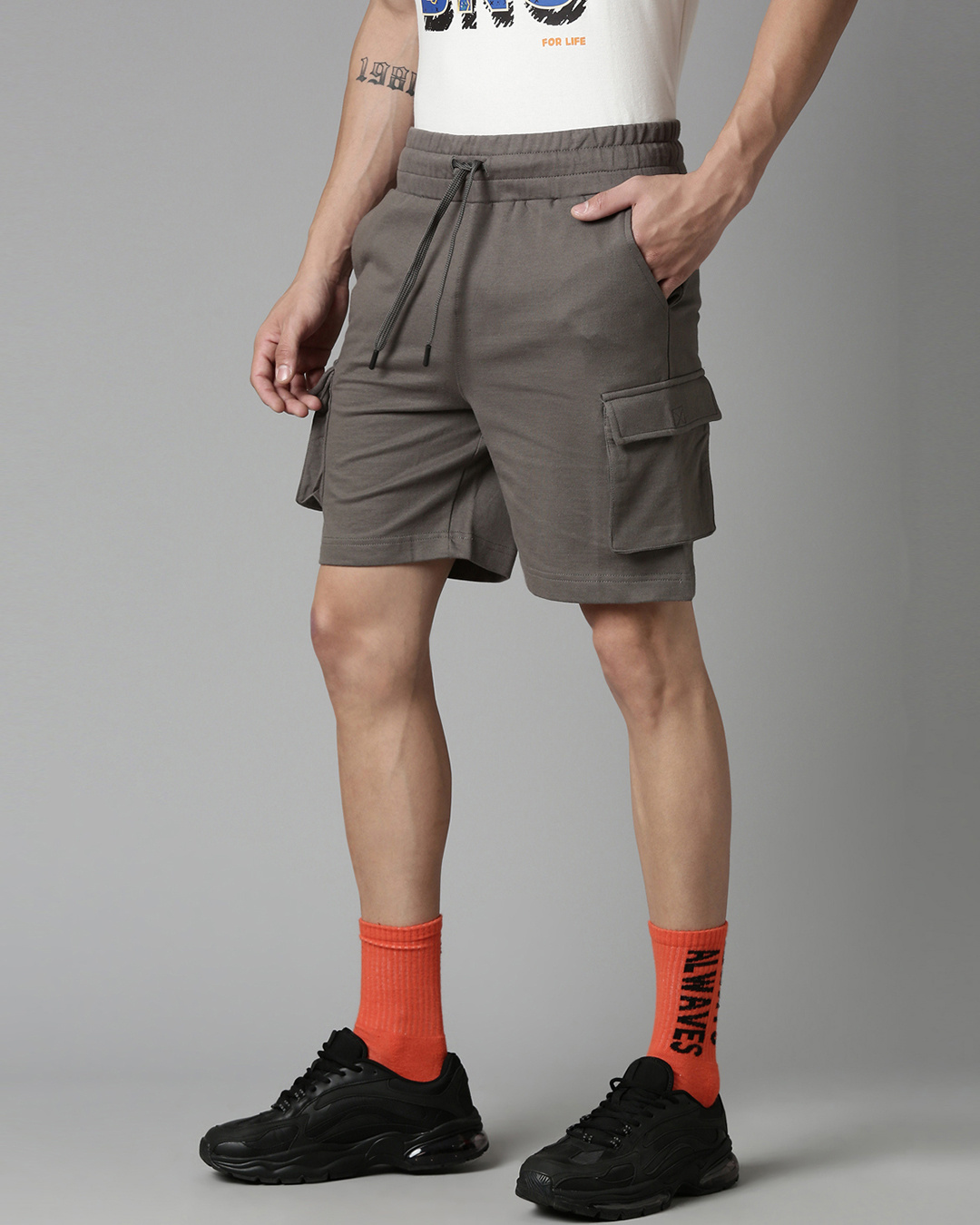 Shop Men's Grey Cargo Shorts-Back