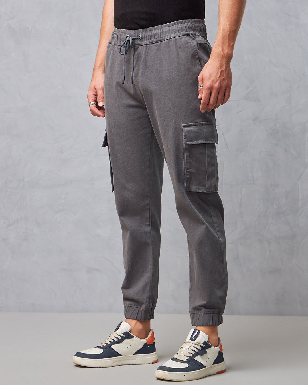 Shop Men's Grey Cargo Jogger Pants-Back