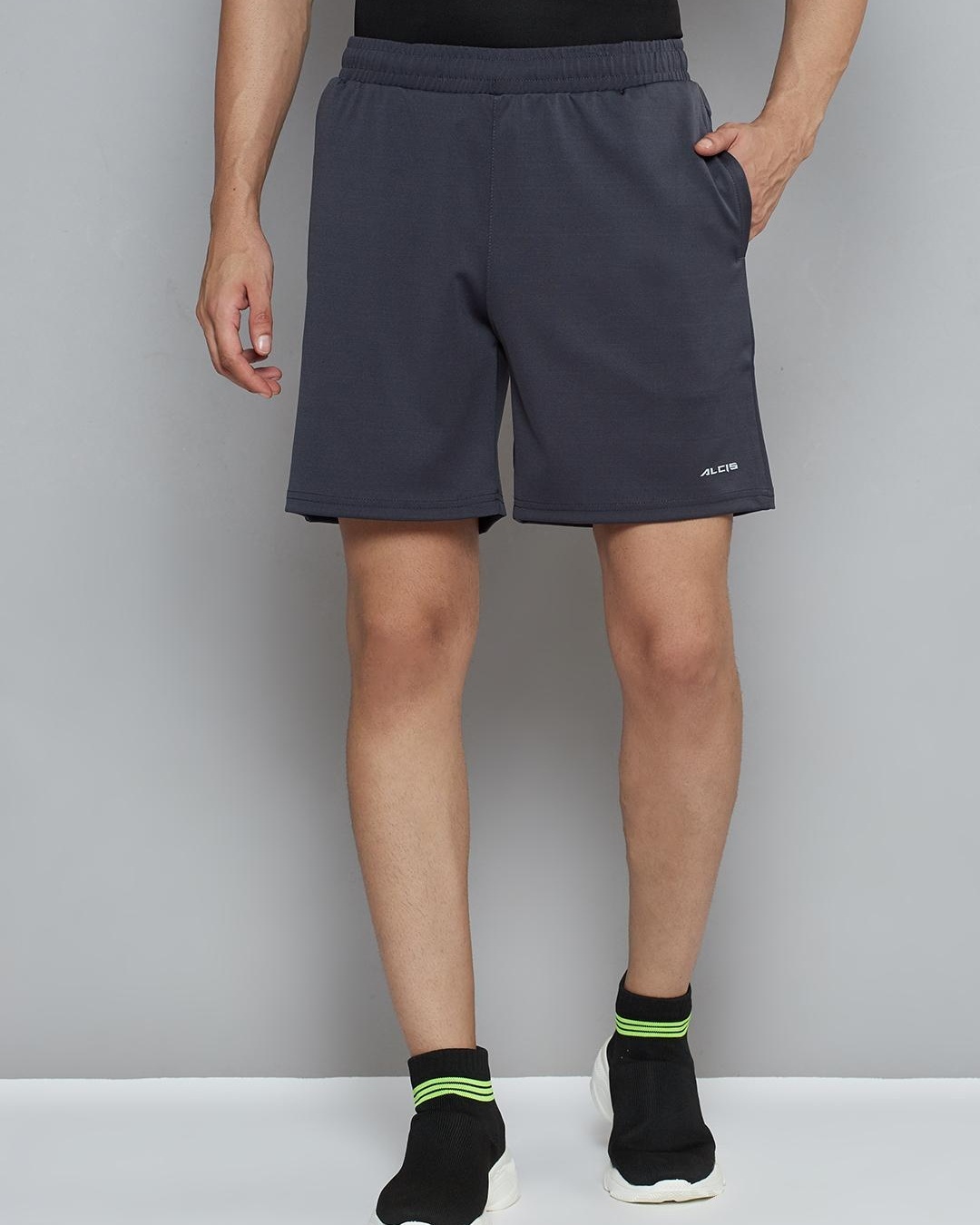 Shop Men's Grey Casual Slim Fit Shorts-Back