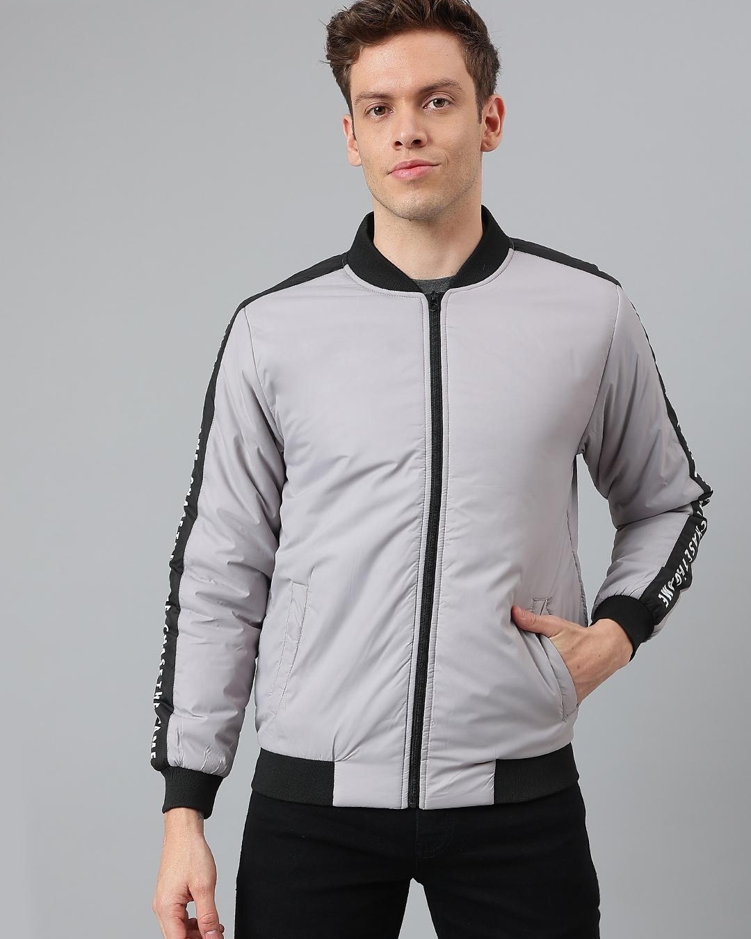 Buy Men's Grey Chase The Game Typography Jacket for Men Grey Online at ...