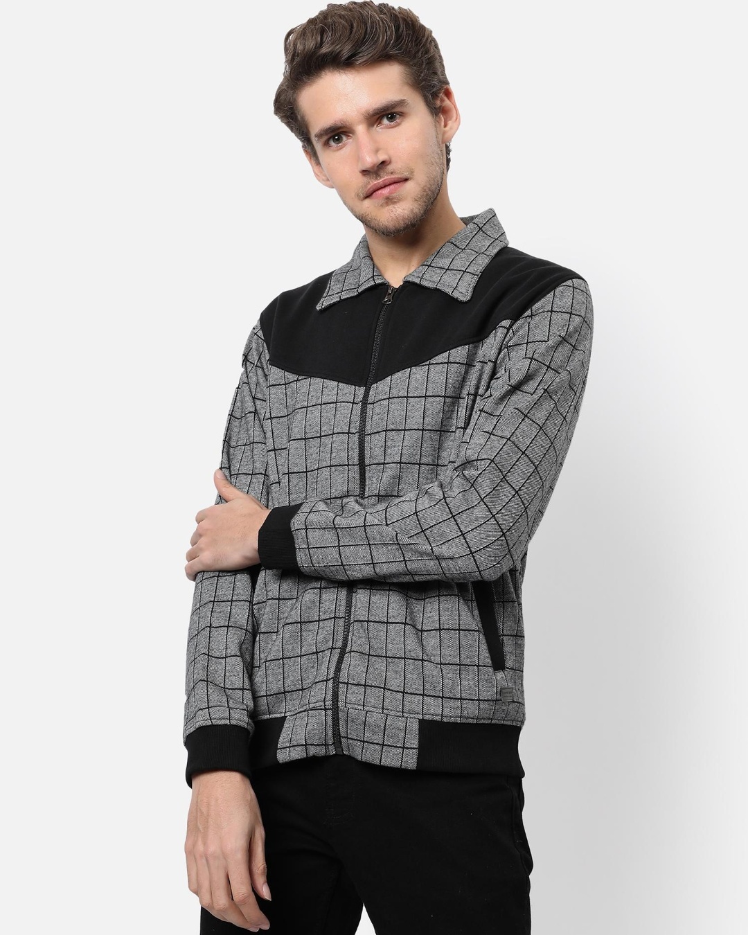 Buy Men's Grey Checked Jacket Online at Bewakoof