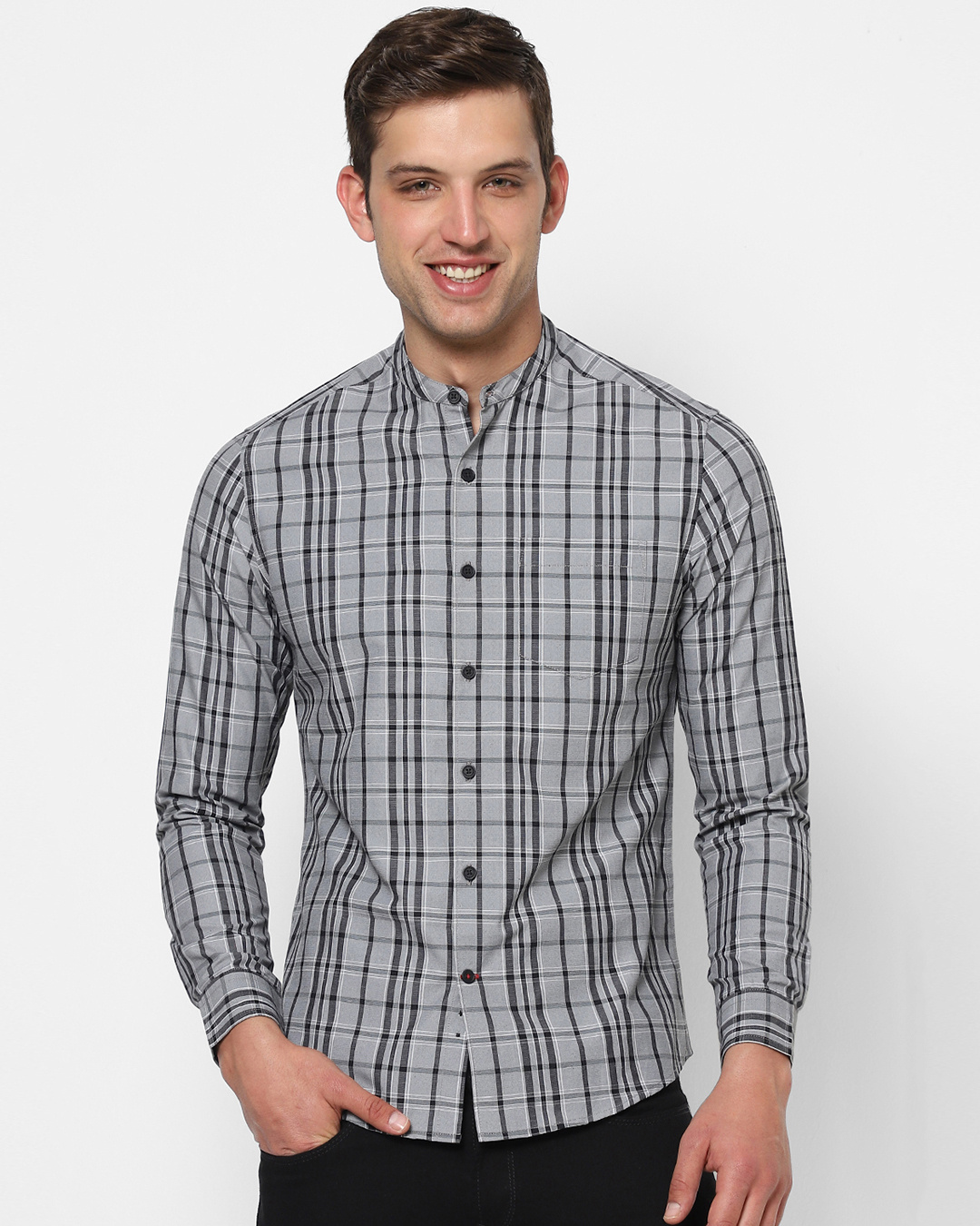 Shop Men's Grey  Checked  Shirt-Back