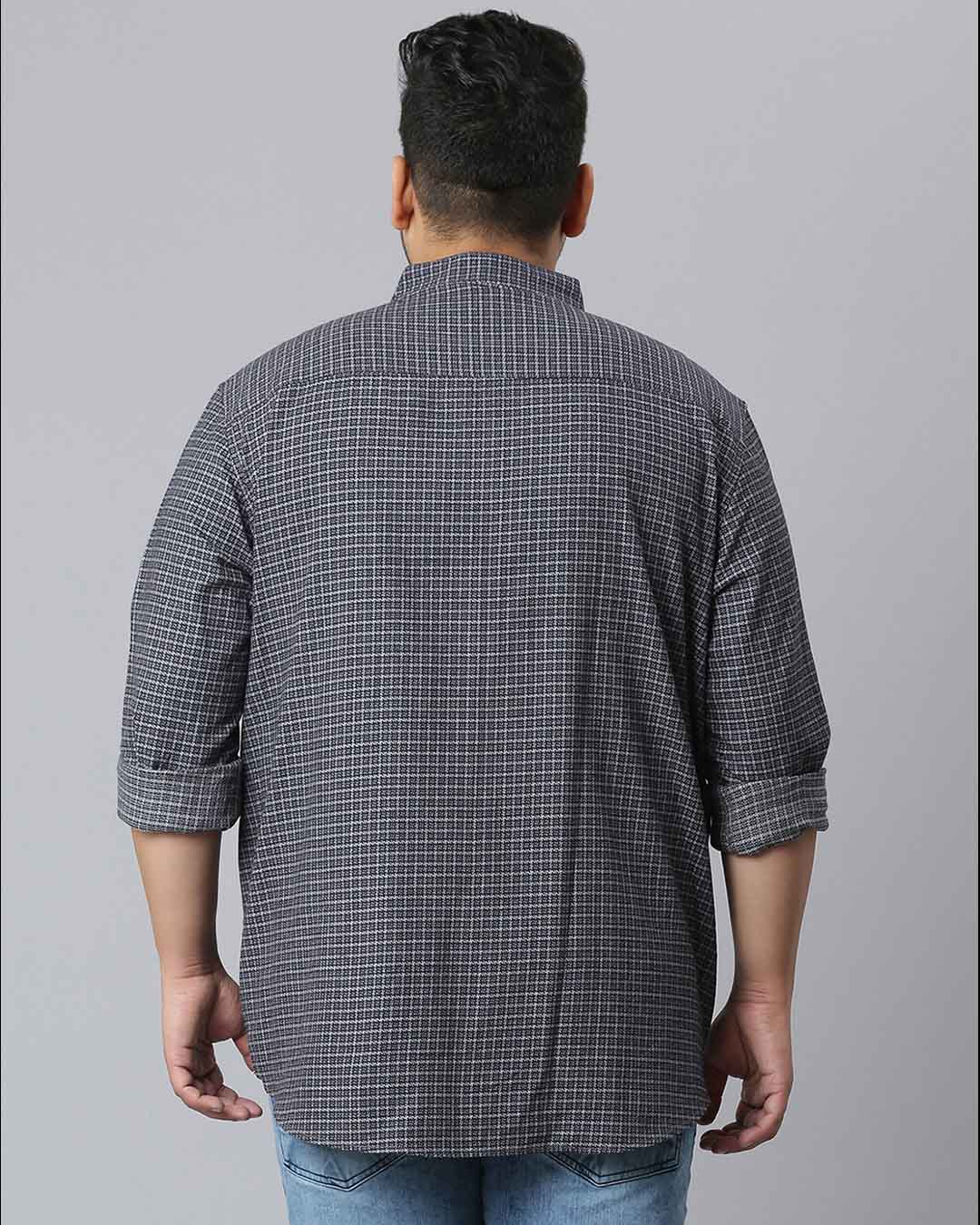 Shop Men's Grey Checks Stylish Full Sleeve Casual Shirt-Back