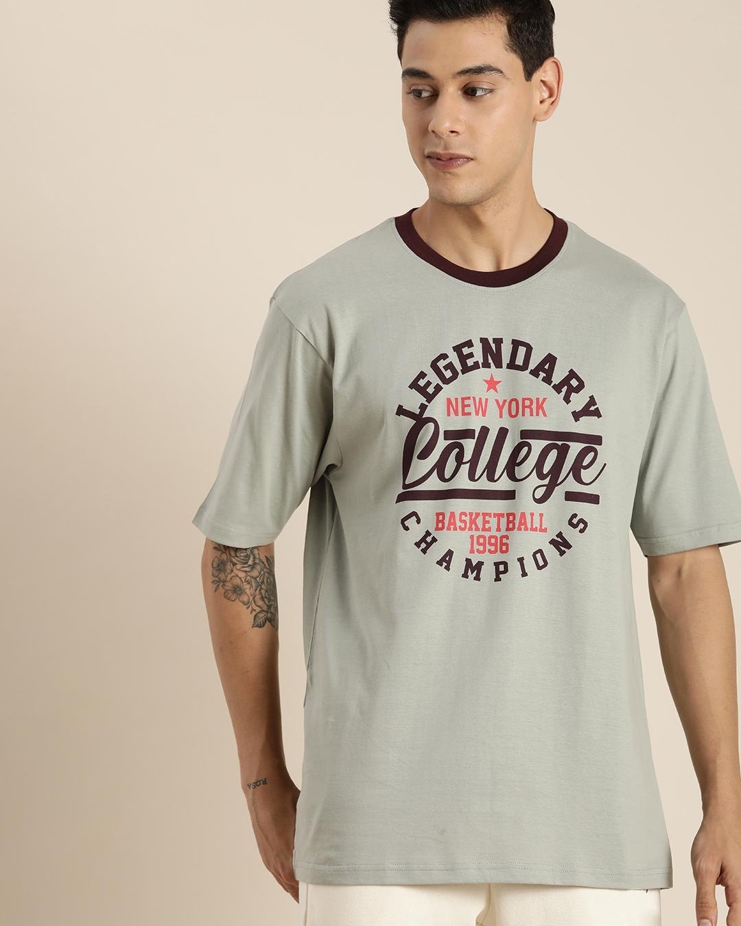 Buy Men's Grey College Typography Oversized Tshirt Online at Bewakoof