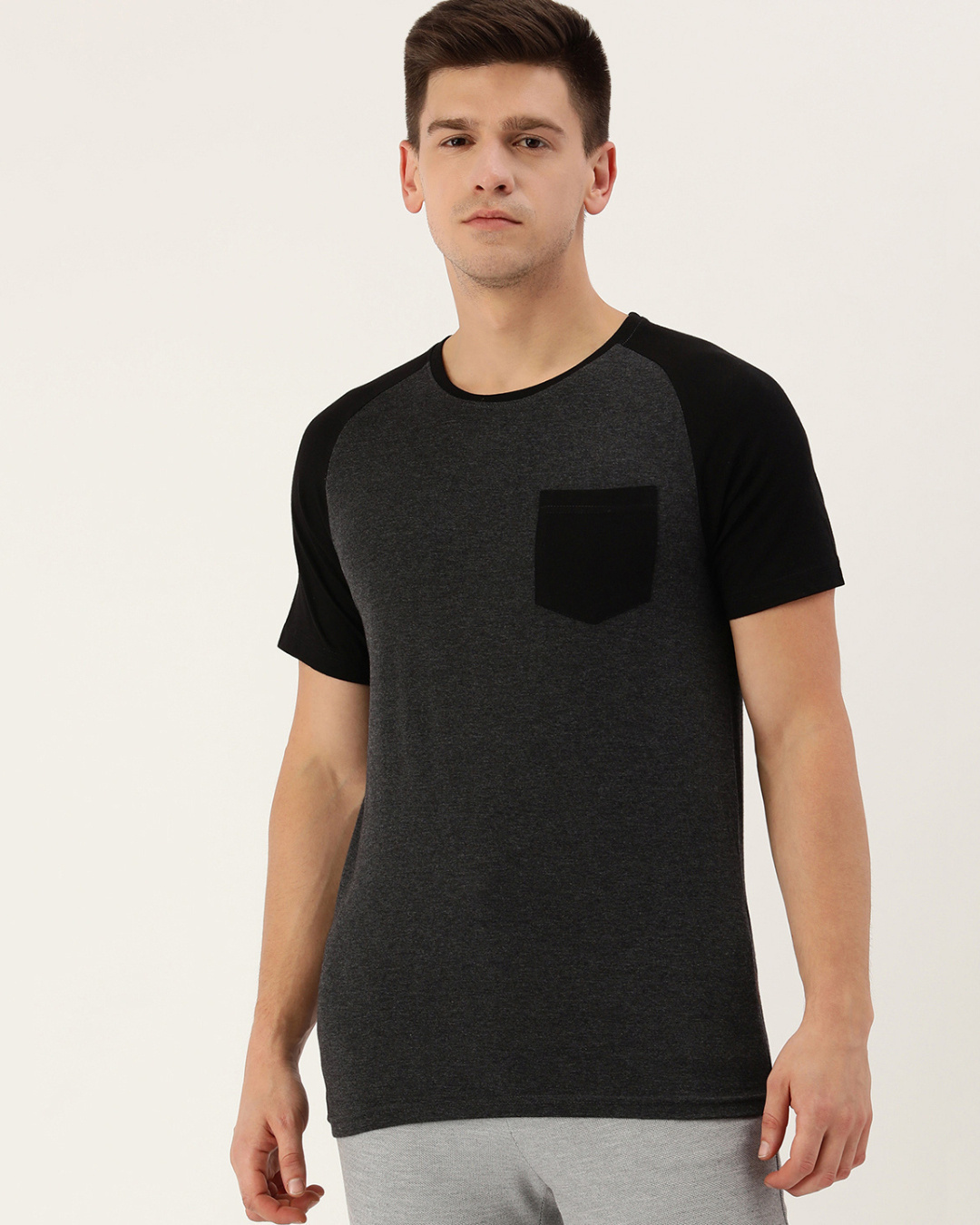 Buy Men's Grey & Black Color Block Cotton T-shirt for Men Grey Online ...