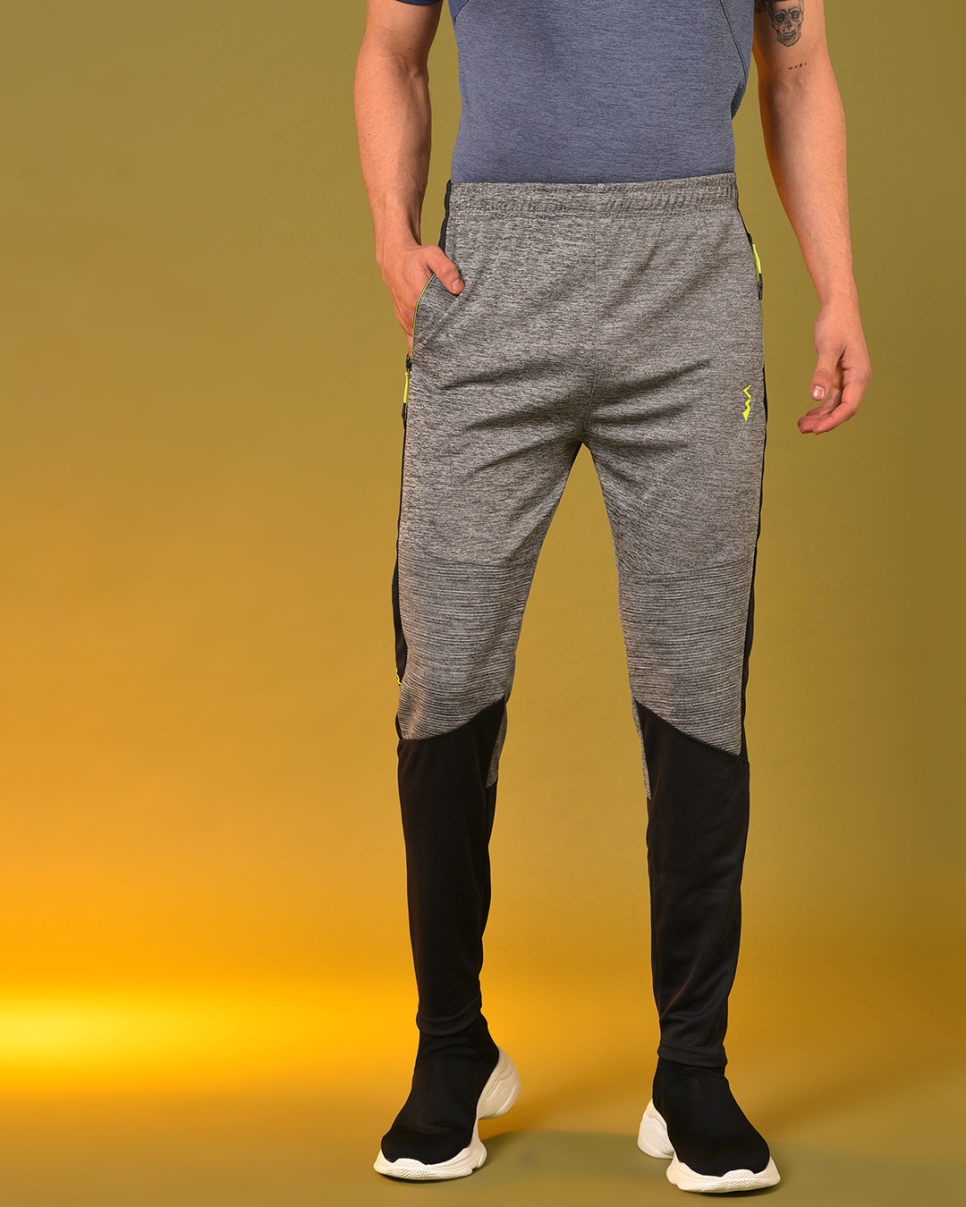 color block elastic joggers