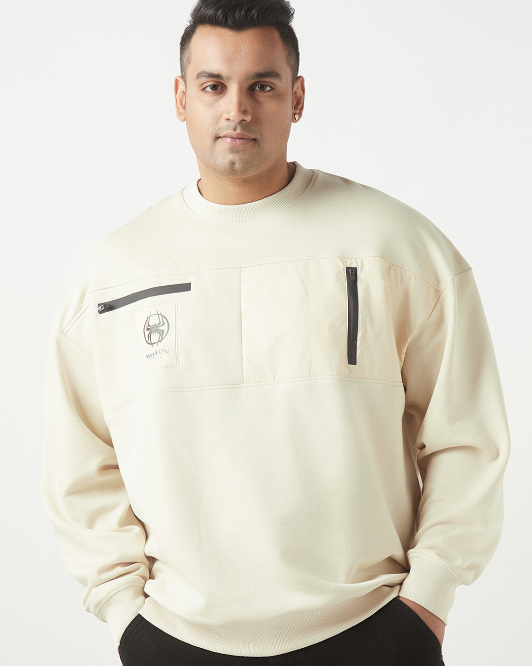 Oversized Graphic Sweatshirt with Donald Character Print - Beige
