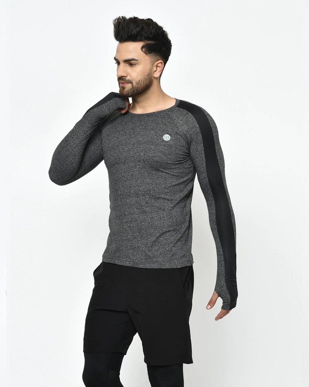 Shop Men's Grey Color Block Slim Fit T-shirt-Back