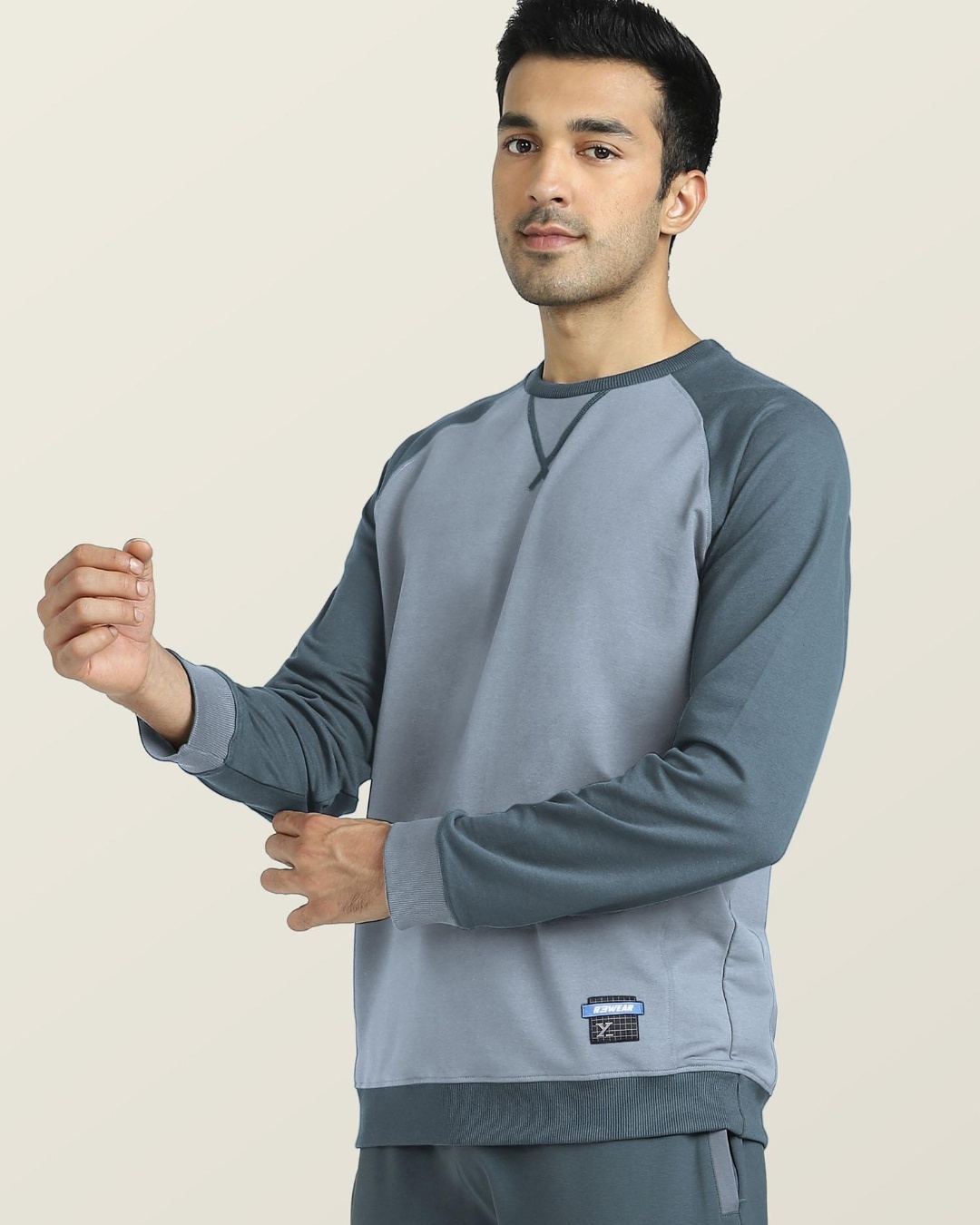 Shop Men's Grey Color Block Sweatshirt-Back