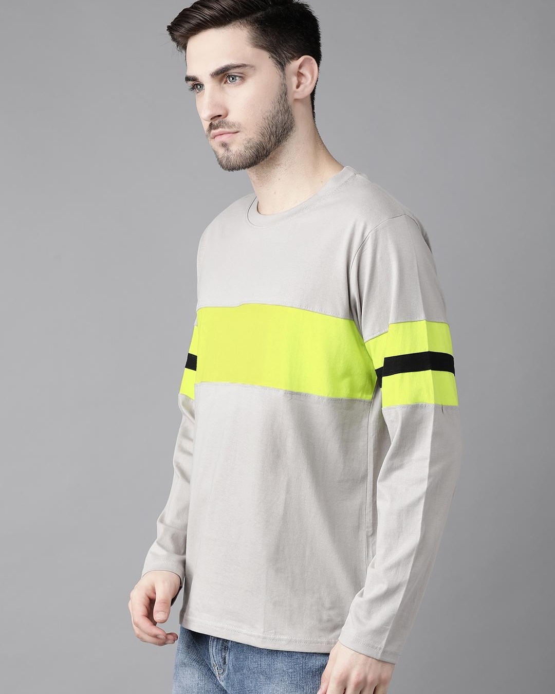 Shop Men's Grey Color Block T-shirt-Back