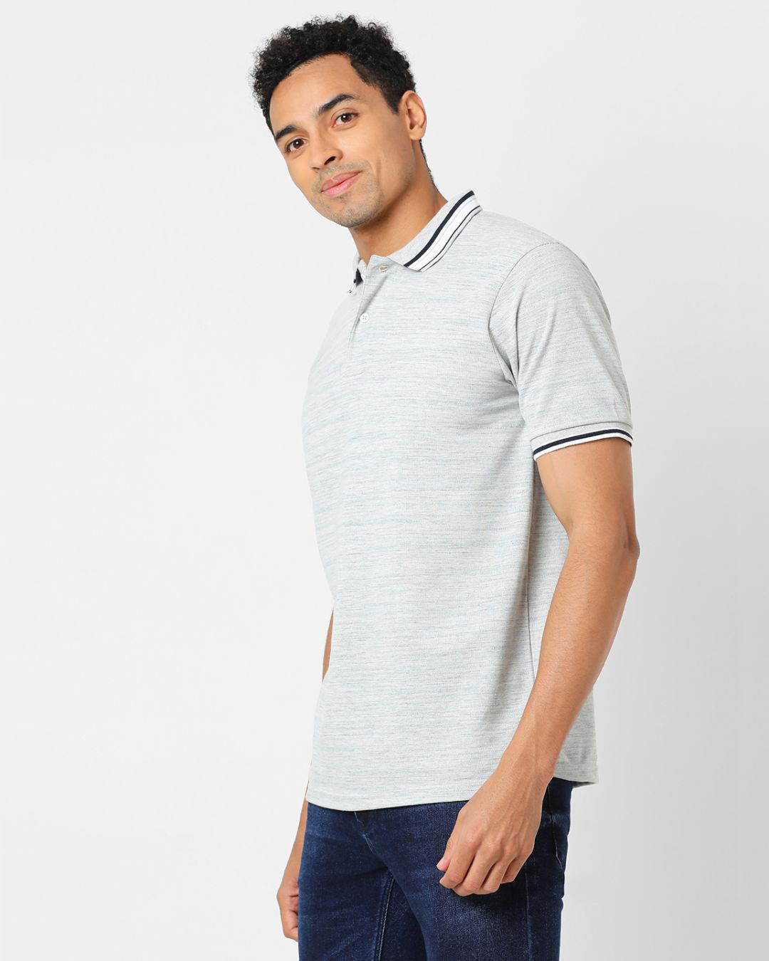 Shop Men's Grey Cotton Polo T-shirt-Back