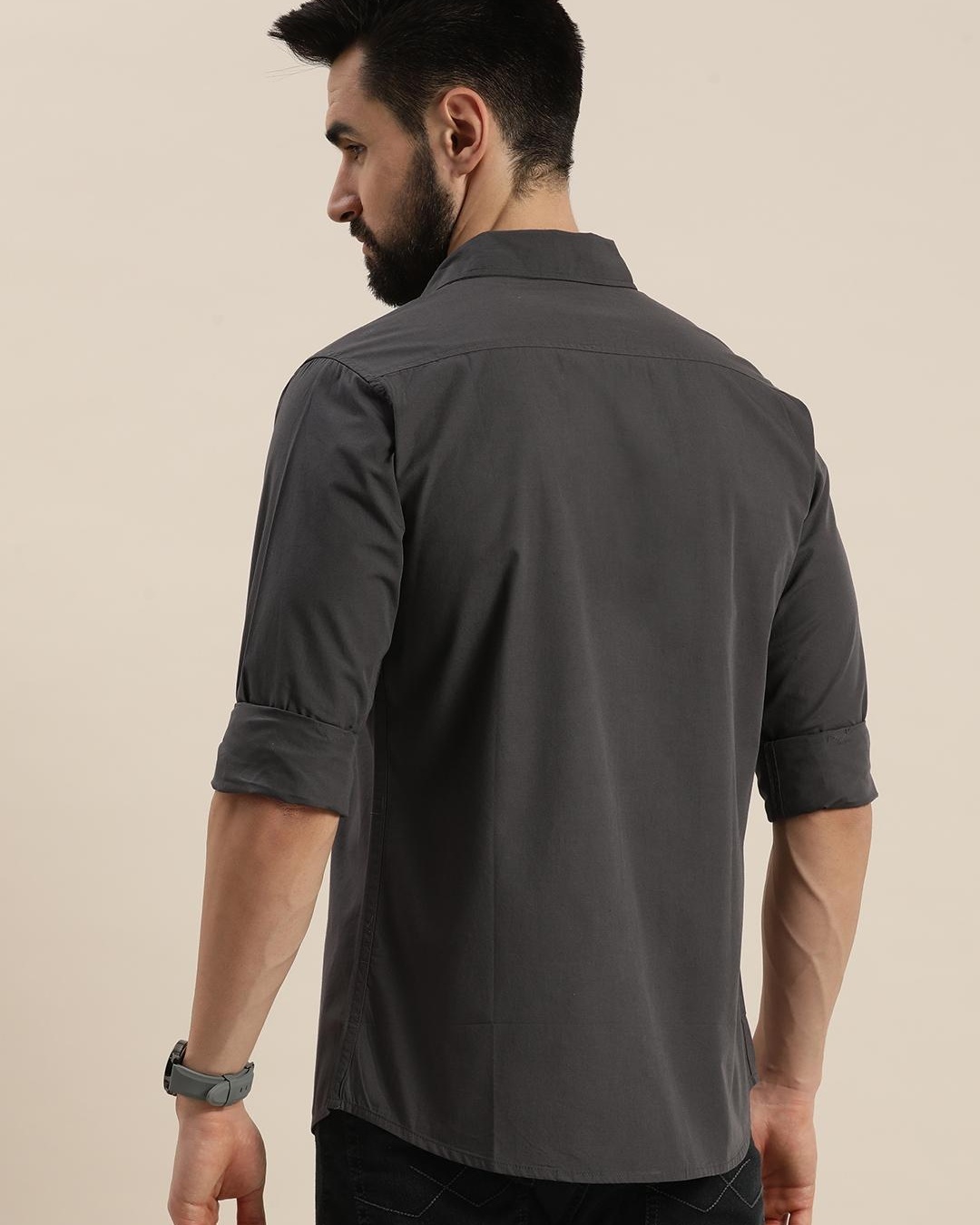 Shop Men's Grey Cotton Shirt-Back