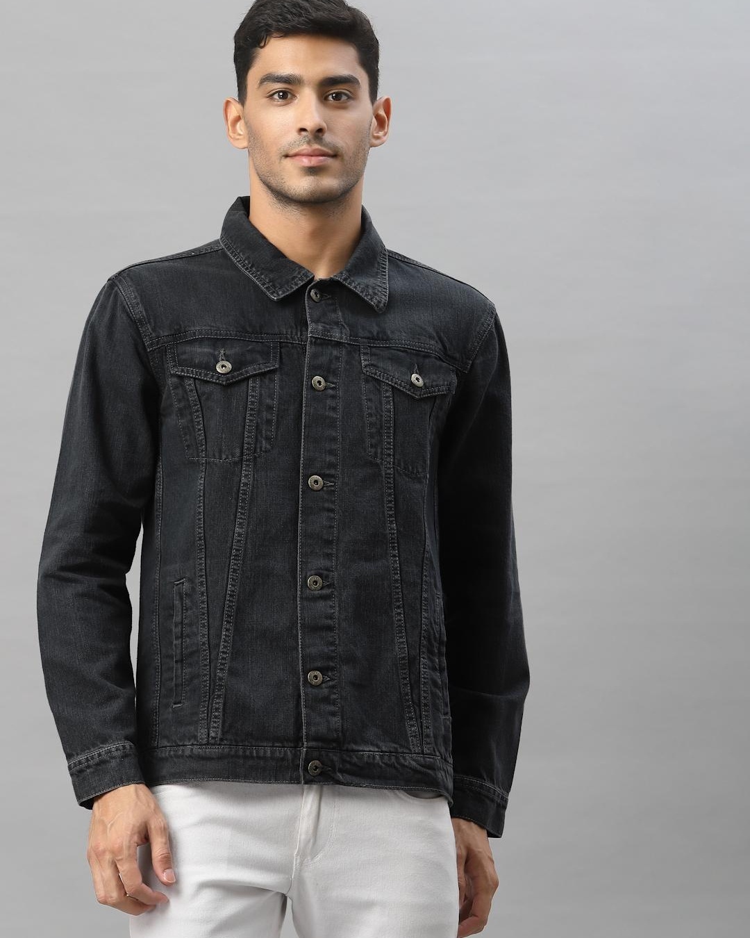 Buy Men's Grey Denim Jacket Online at Bewakoof