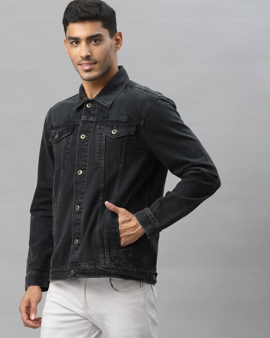 Buy Men's Grey Denim Jacket Online at Bewakoof