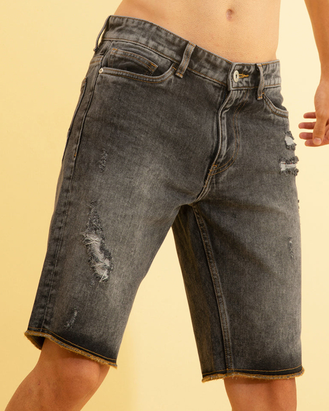Buy Men's Grey Distressed Denim Shorts 