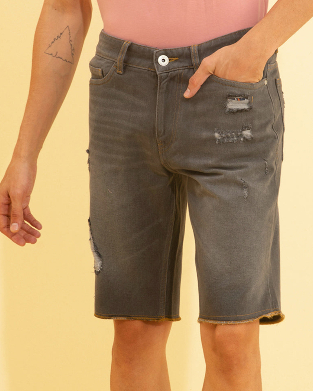 Buy Men's Grey Distressed Denim Shorts 