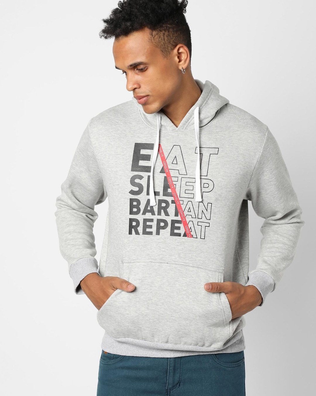 Buy Men's Grey Eat Sleep Typography Hooded Sweatshirt Online at Bewakoof