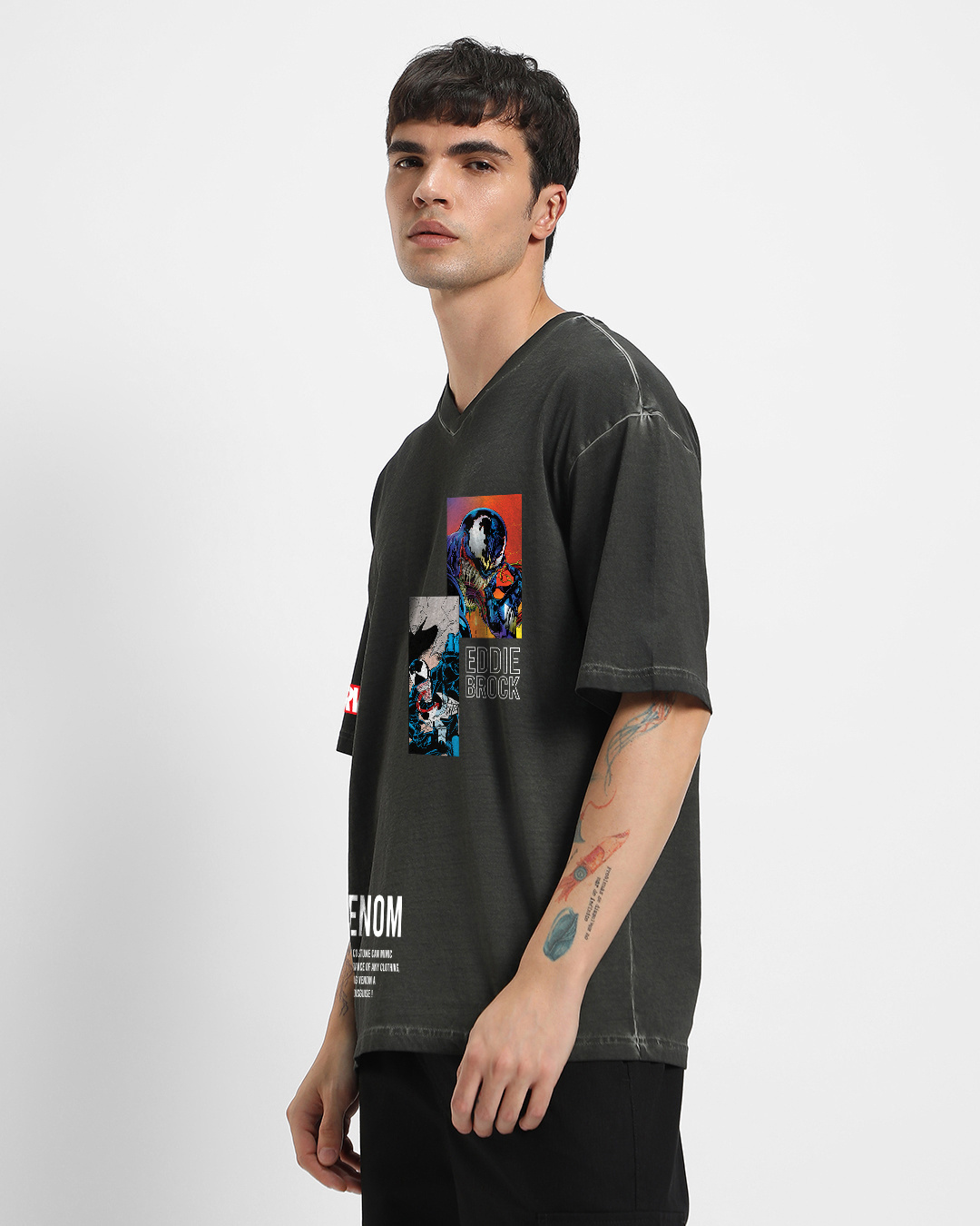 Shop Men's Grey Eddie Brock Graphic Printed Oversized T-shirt-Back