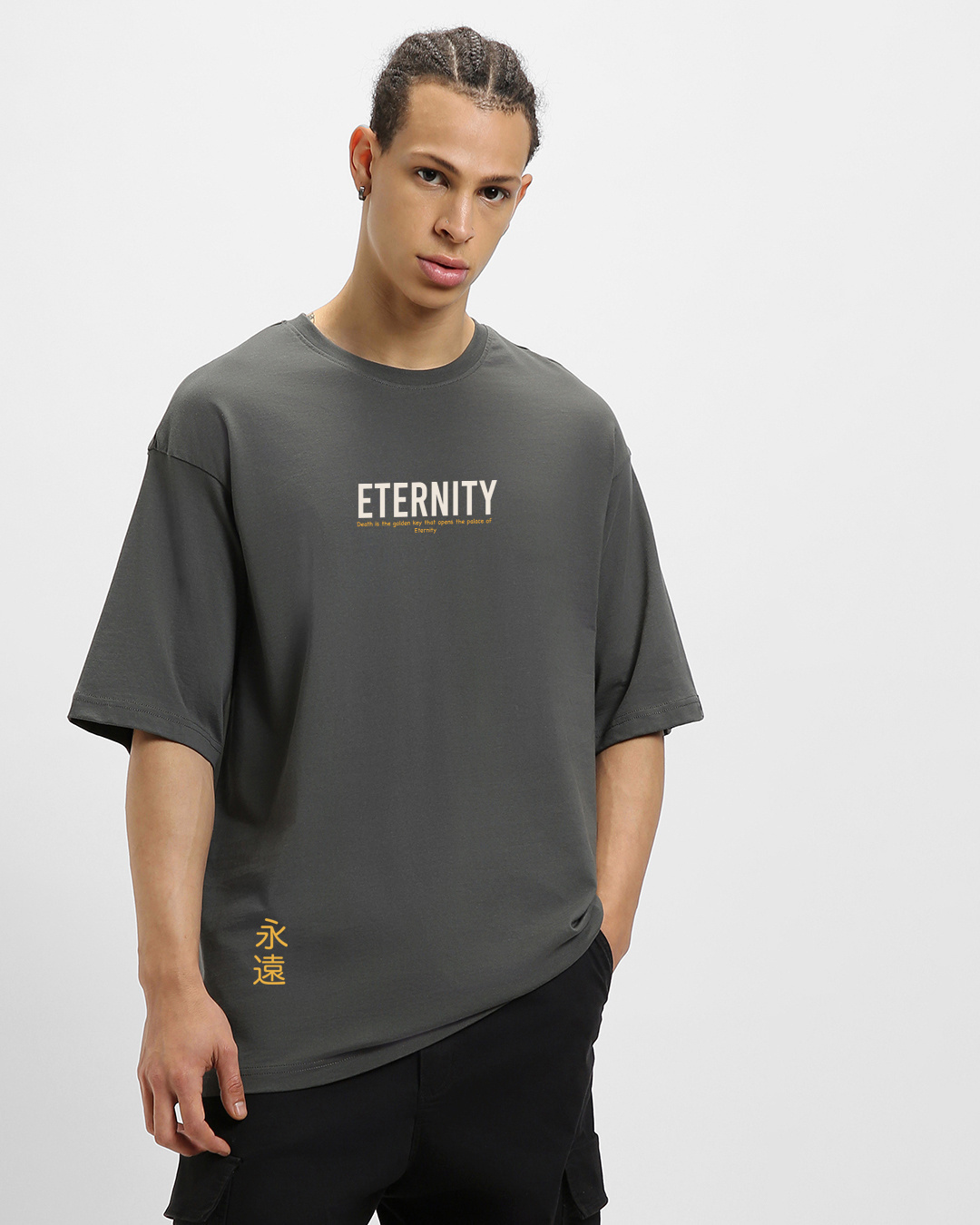 Shop Men's Grey Eternity Graphic Printed Oversized T-shirt-Back