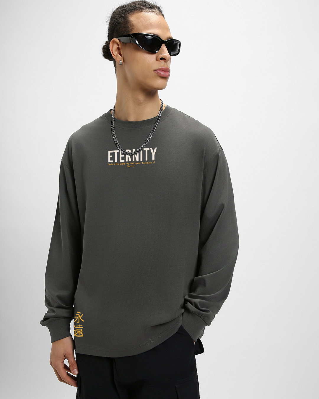 Shop Men's Grey Eternity Graphic Printed Oversized T-shirt-Back