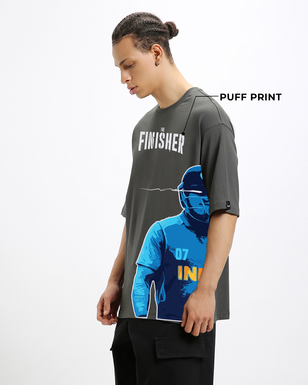 Shop Men's Grey Finisher Graphic Printed Oversized T-shirt-Back