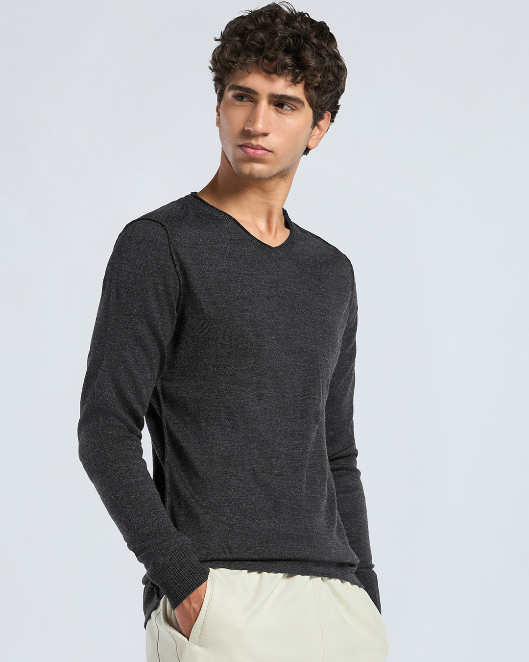 Shop Men's Grey Flat Knit Sweater-Back