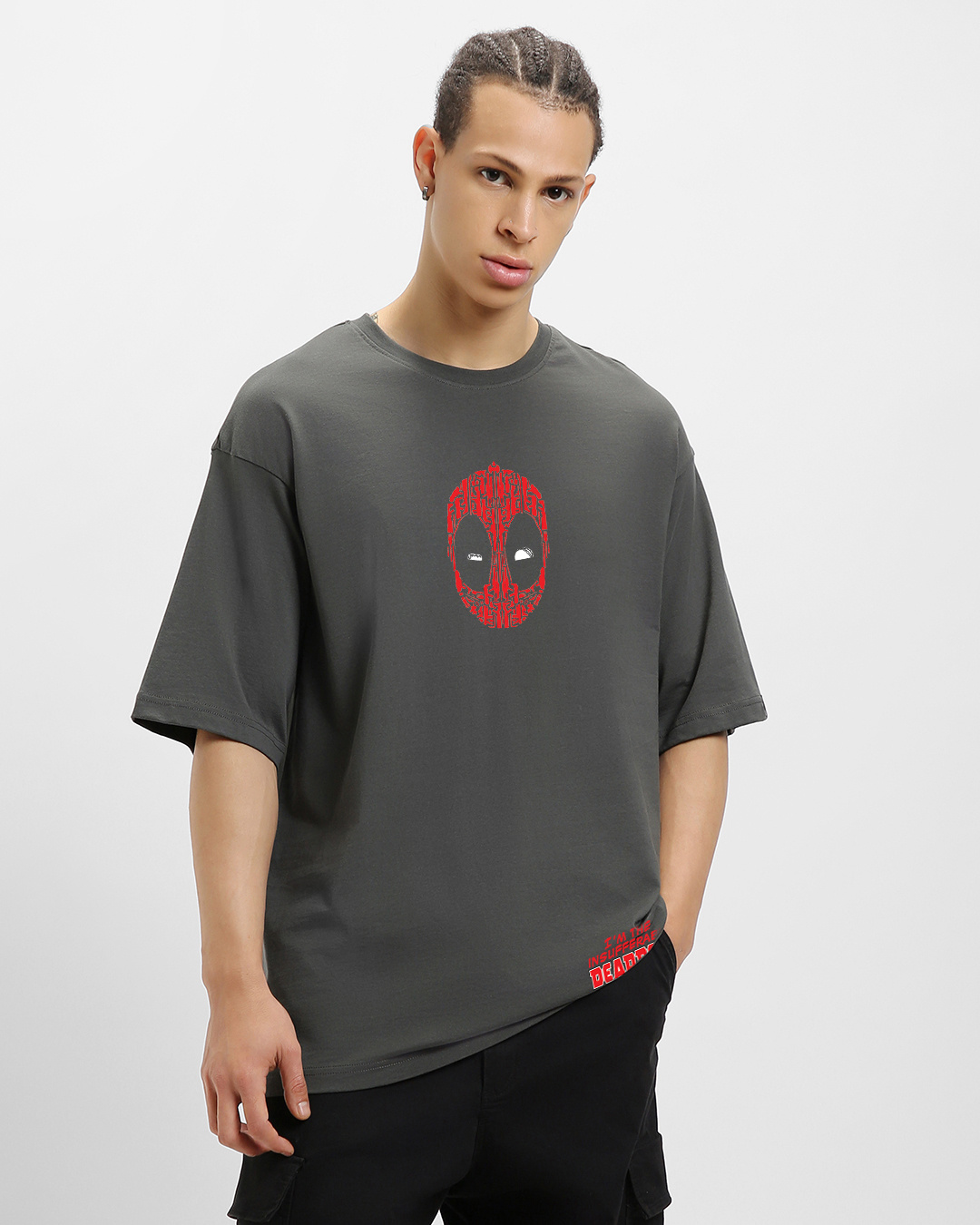 Shop Men's Grey Foodie Deadpool Graphic Printed Oversized T-shirt-Back