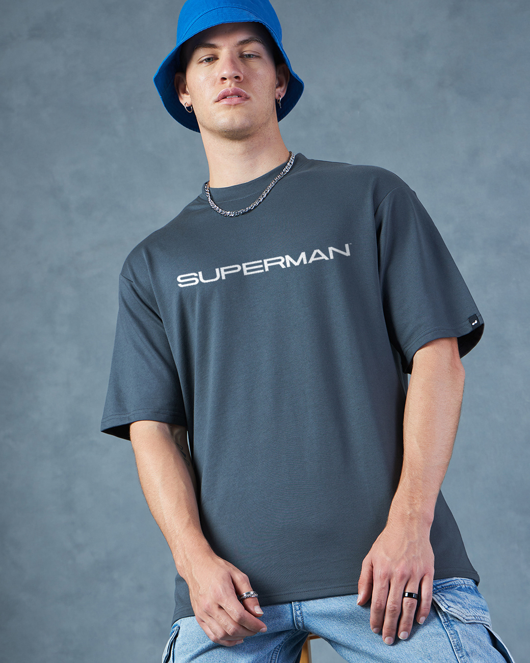 Shop Men's Grey Fortress Solitude Graphic Printed Oversized T-shirt-Back