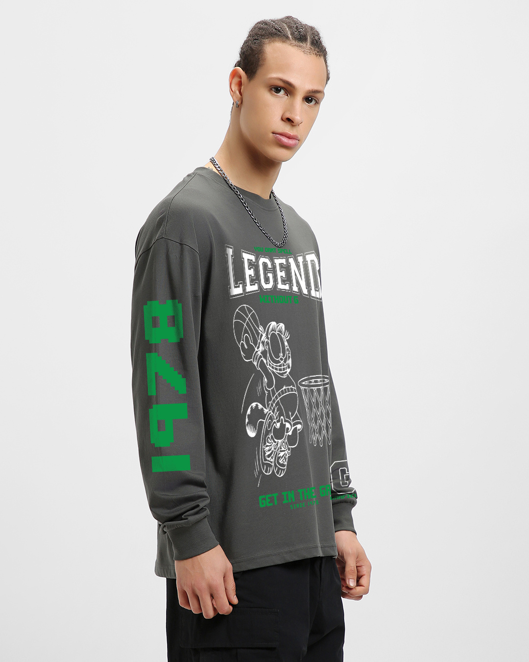 Shop Men's Grey Garfield Graphic Printed Oversized T-shirt-Back