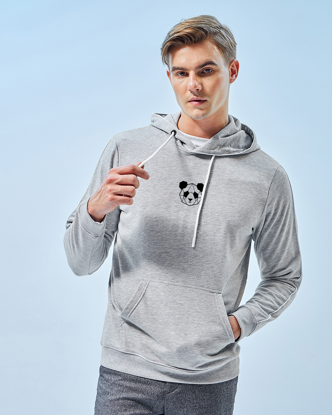 Shop Men's Grey Geo Panda Graphic Printed Hoodies-Back