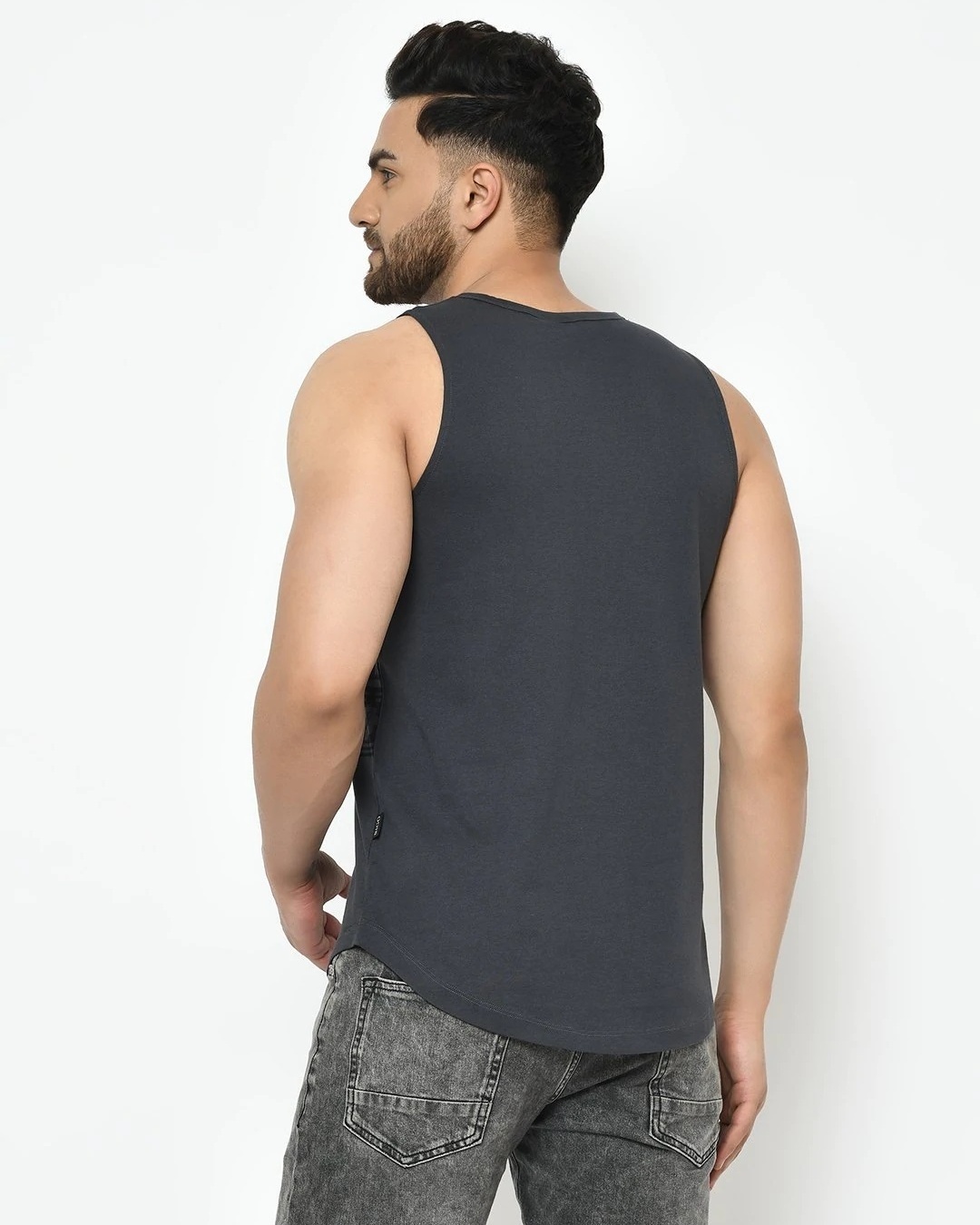 Shop Men's Grey Geometric Printed Slim Fit Vest-Back