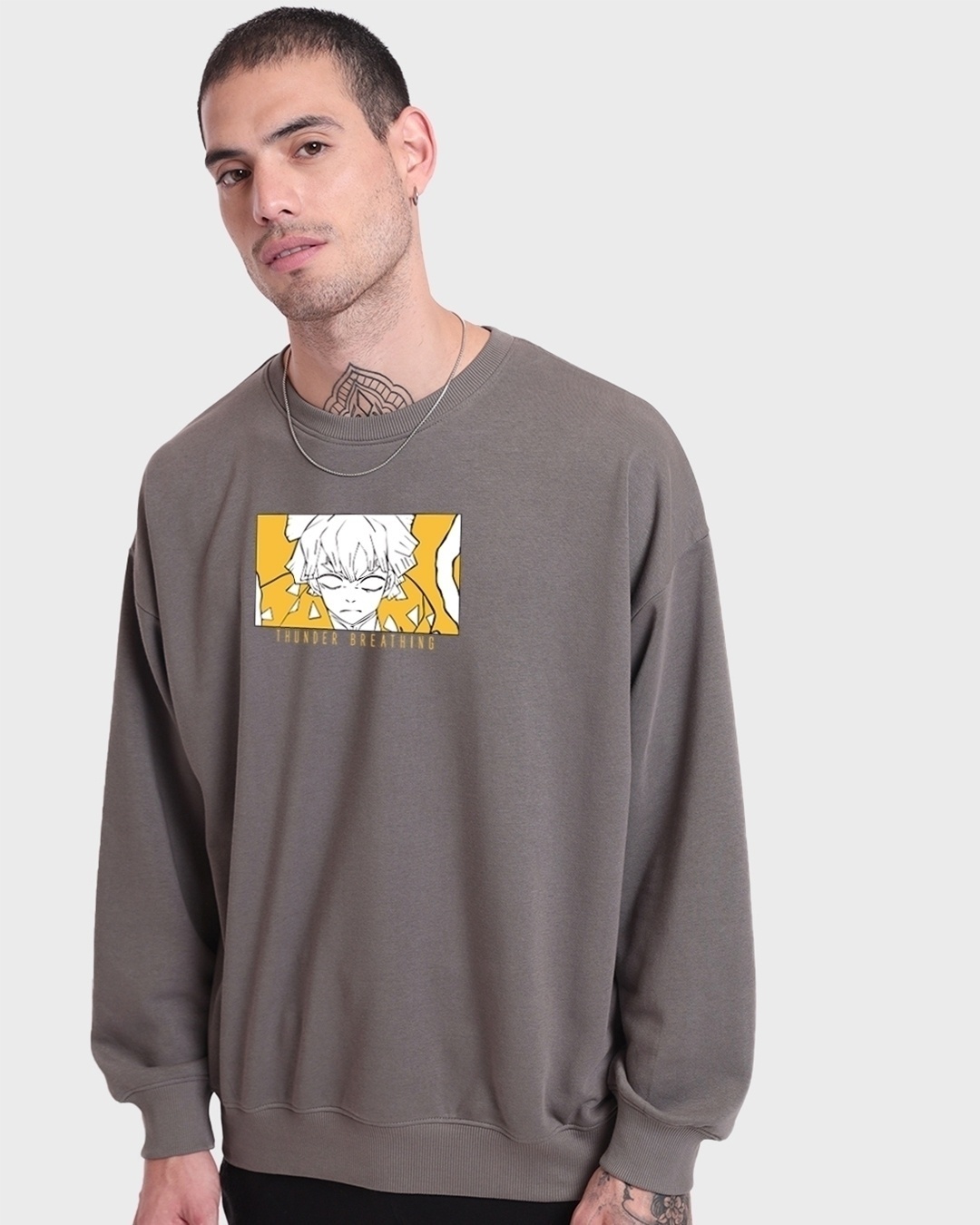 Shop Men's Grey Godspeed Graphic Printed Oversized Sweatshirt-Back