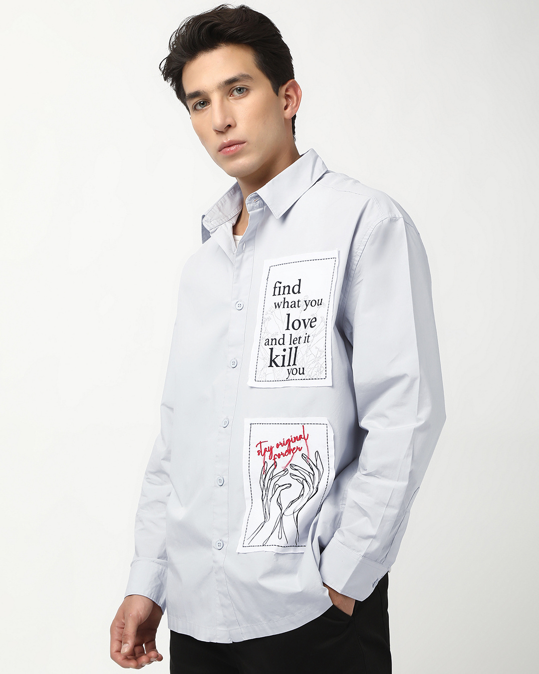 Shop Men's Grey Stay Original Graphic Printed Oversized Shirt-Back
