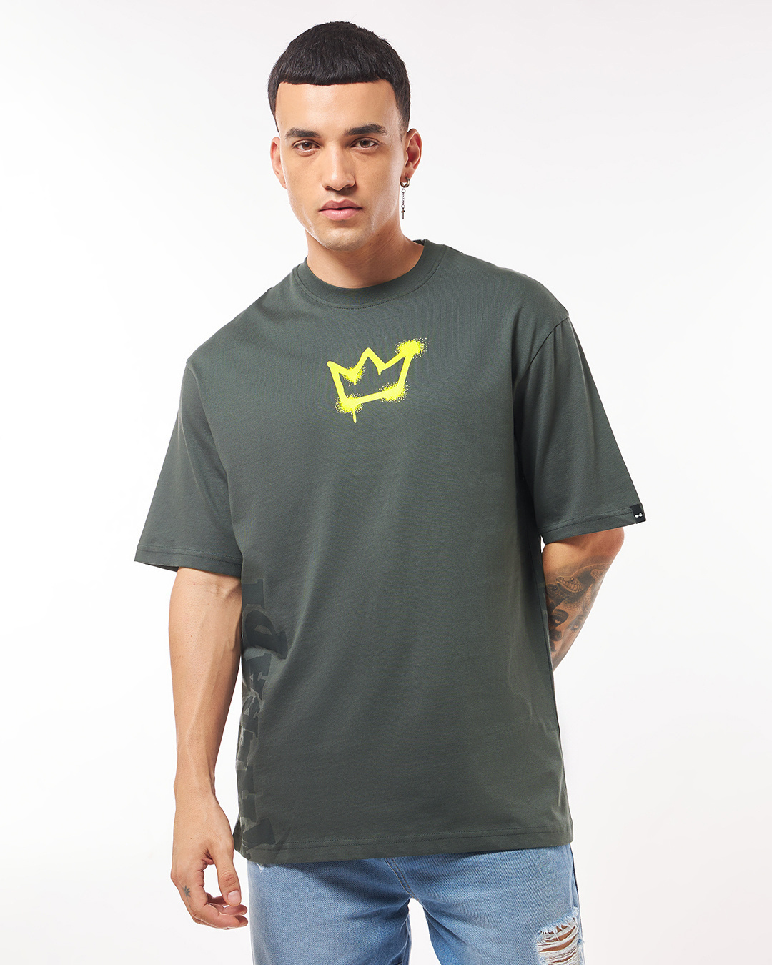 Shop Men's Grey Theraphy King Graphic Printed Oversized T-shirt-Back