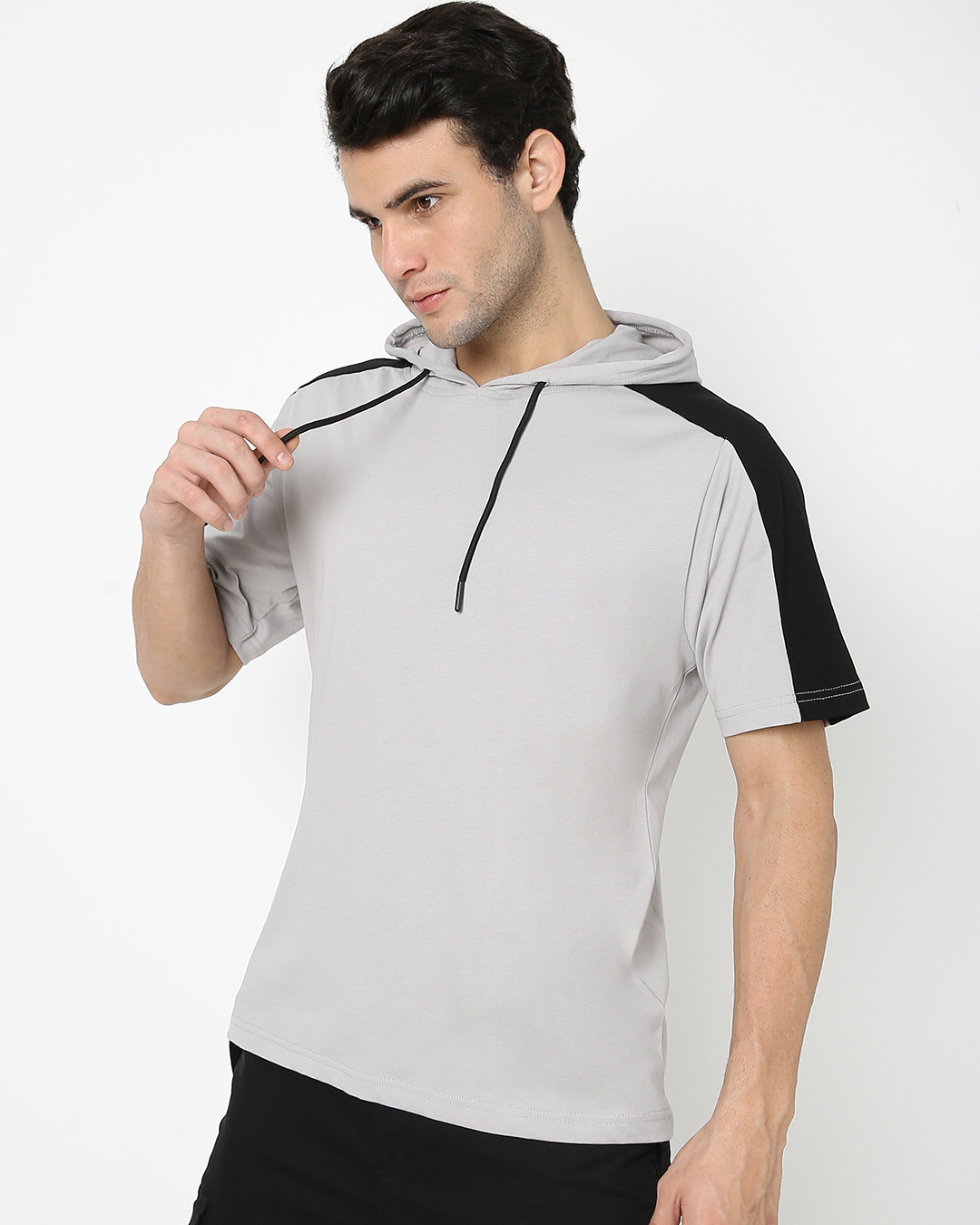 Shop Men's Grey Half Sleeve Hoodie T-shirt-Back
