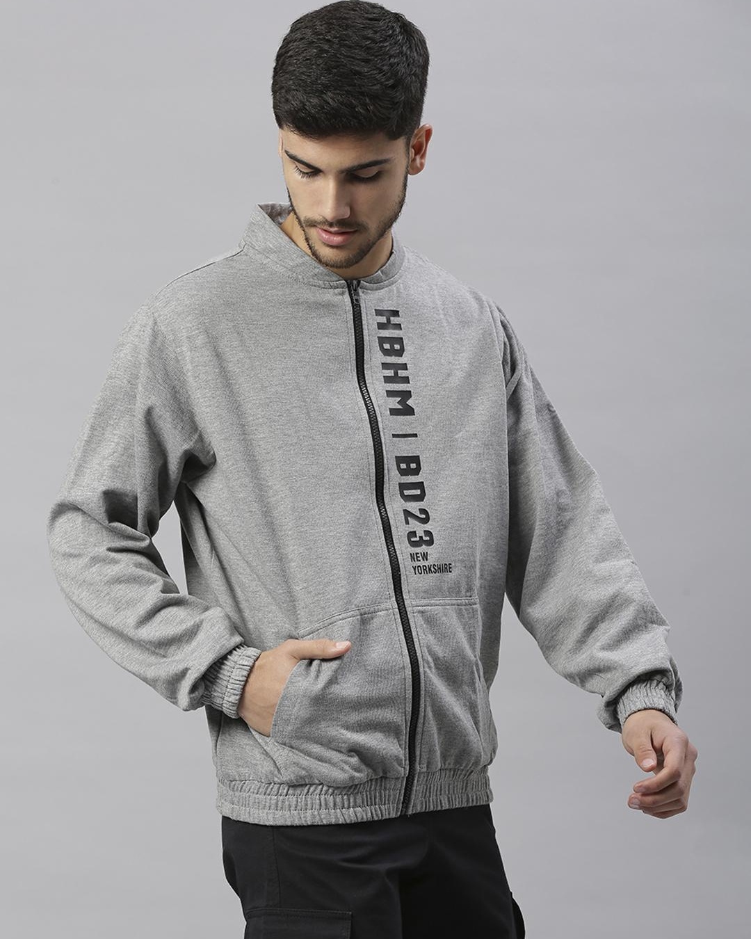 Shop Men's Grey HBHM Typography Jacket-Back