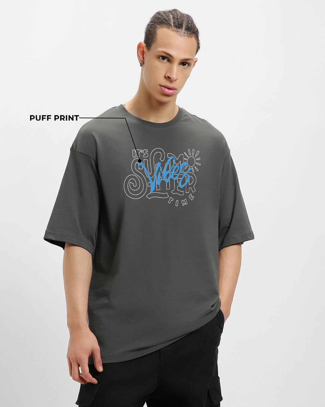 Shop Men's Grey Heat Waves Graphic Printed Oversized T-shirt-Back