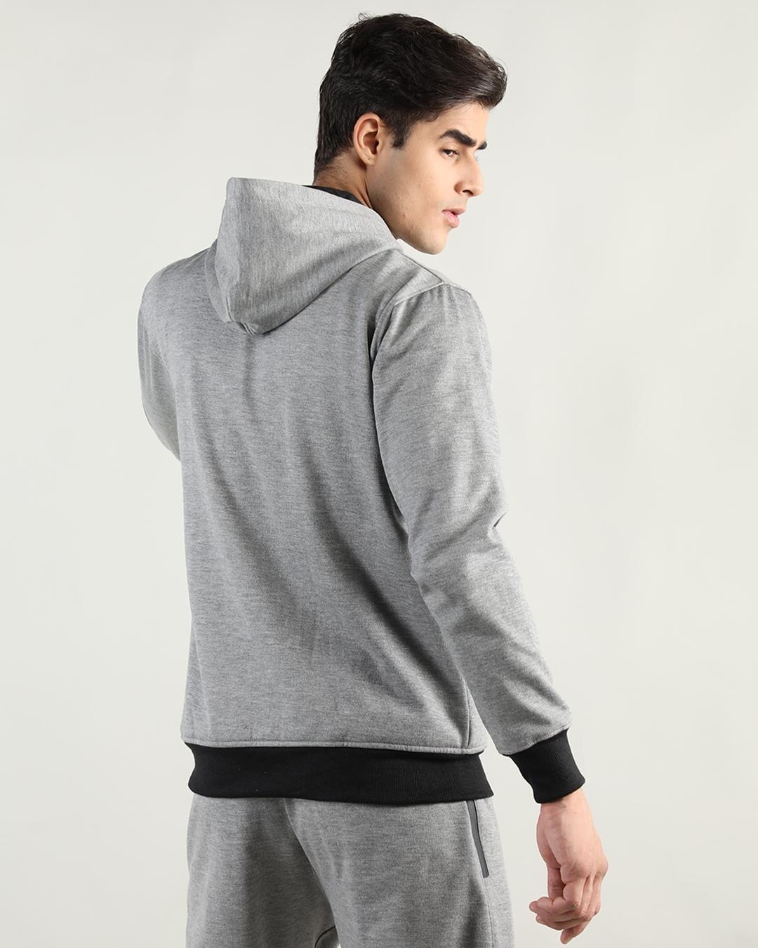 Shop Men's Grey Hooded Jacket-Back