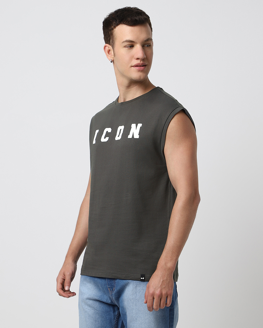 Shop Men's Grey Icon Graphic Printed Boxy Fit Vest-Back