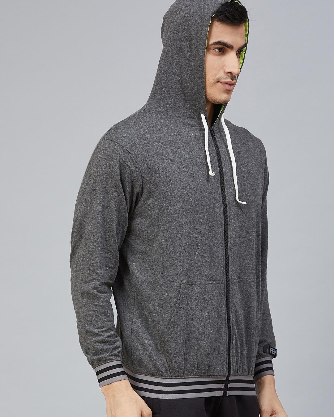 Shop Men's Grey Hooded Jacket-Back