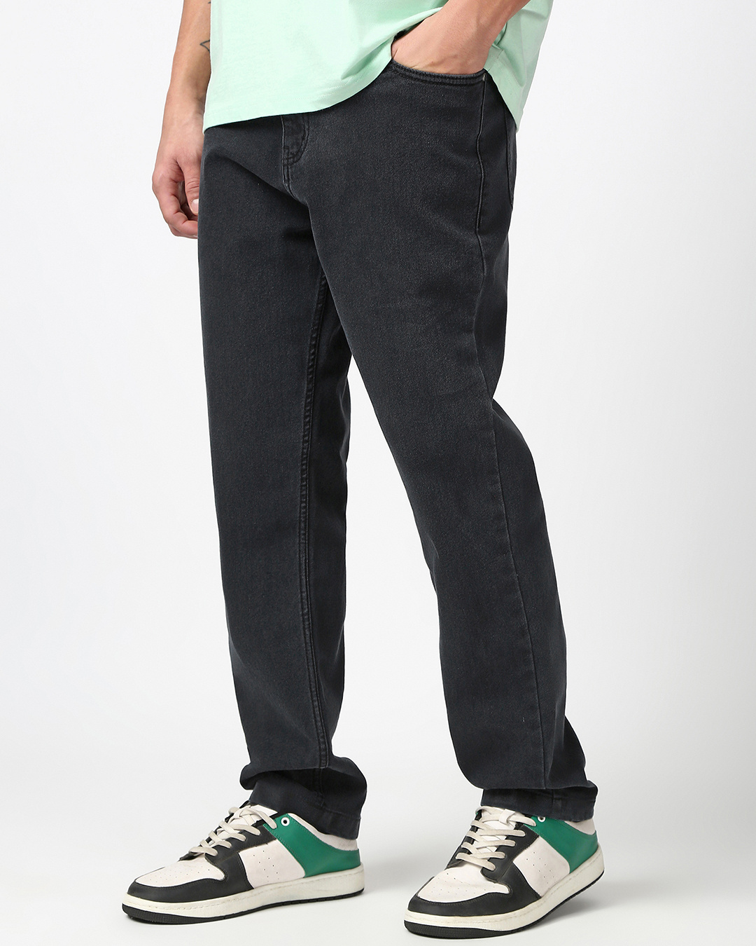 Shop Men's Grey Mid-Rise Stretchable Jeans-Back