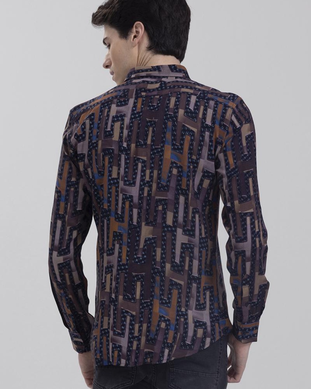 Shop Men's Grey Jigsaw Geometric Printed Slim Fit Shirt-Back