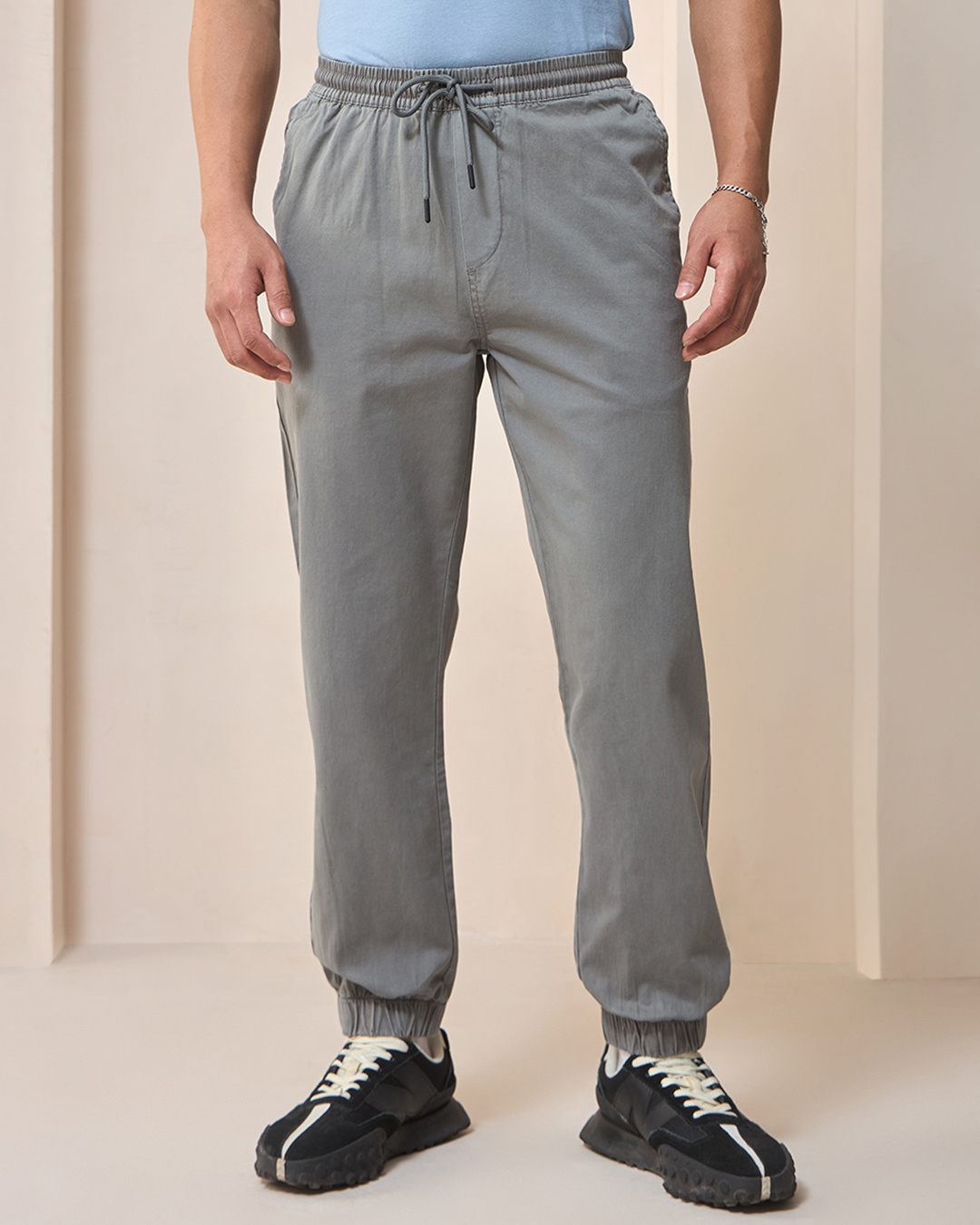 Shop Men's Grey Warm Joggers-Back