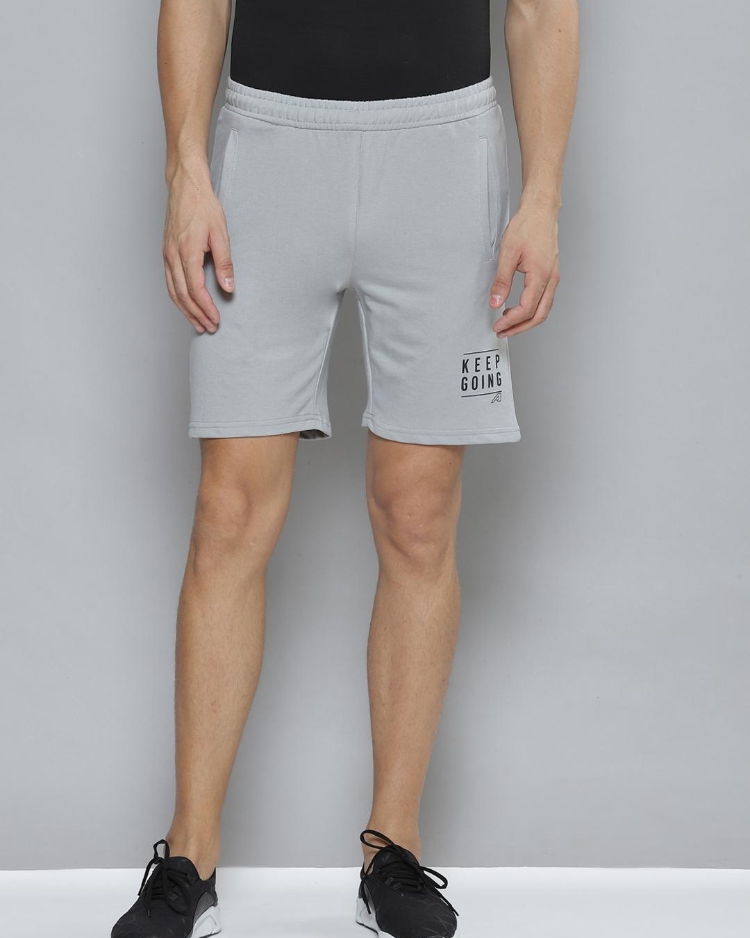 Shop Men's Grey Keep Going Typography Slim Fit Shorts-Back