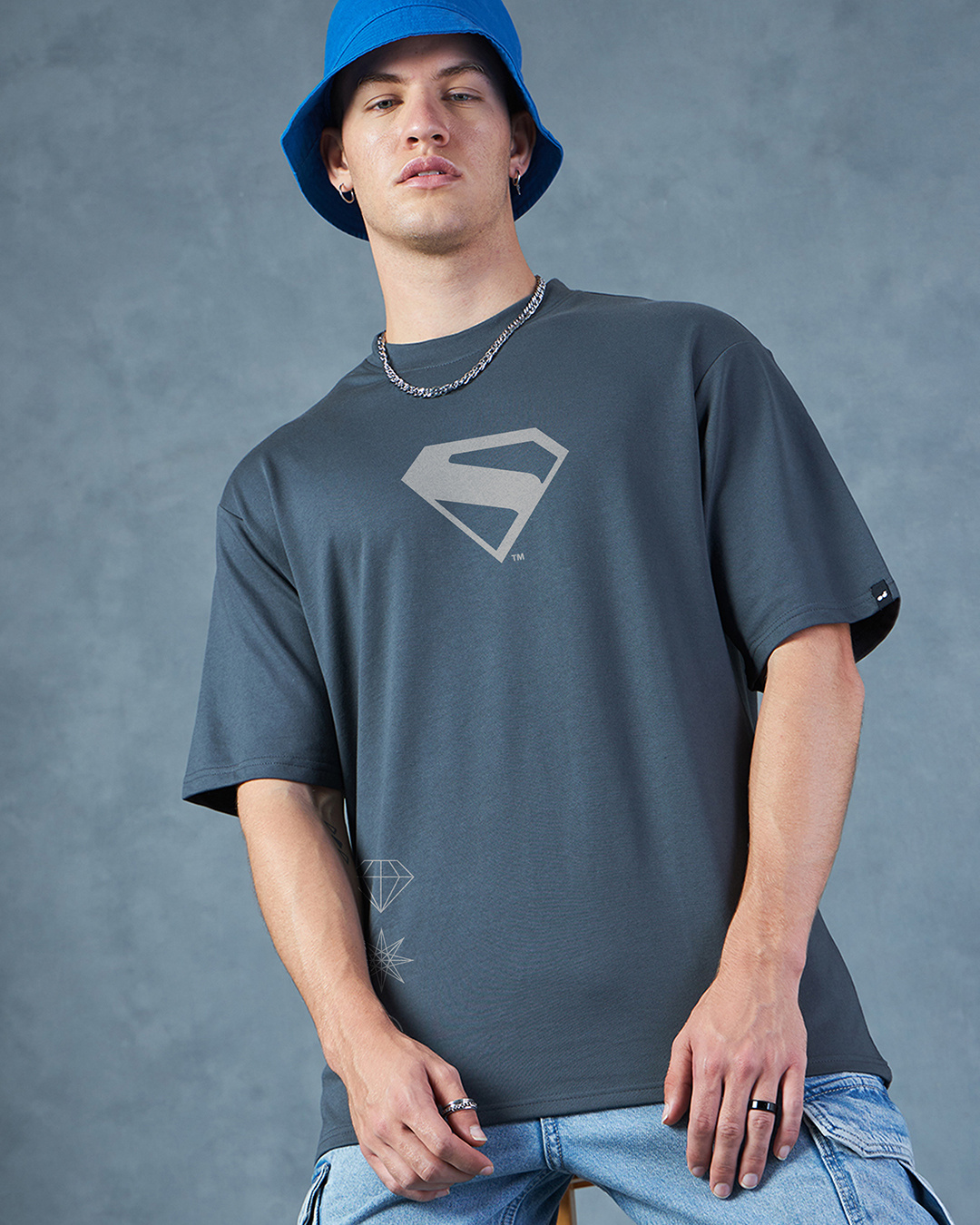 Shop Men's Grey Kryptonian Heritge Graphic Printed Oversized T-shirt-Back