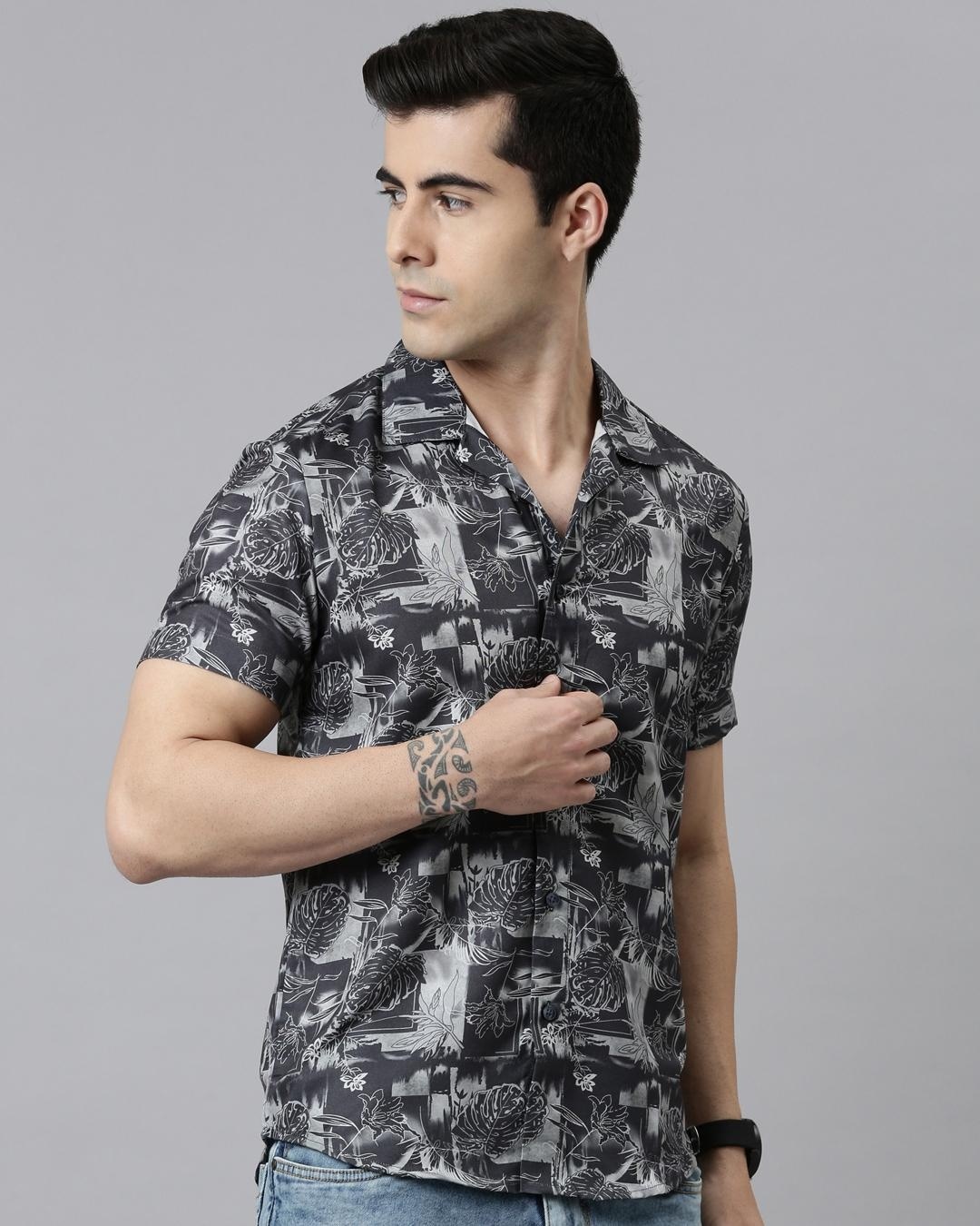 Buy Men's Grey Leaf Printed Slim Fit Shirt Online at Bewakoof