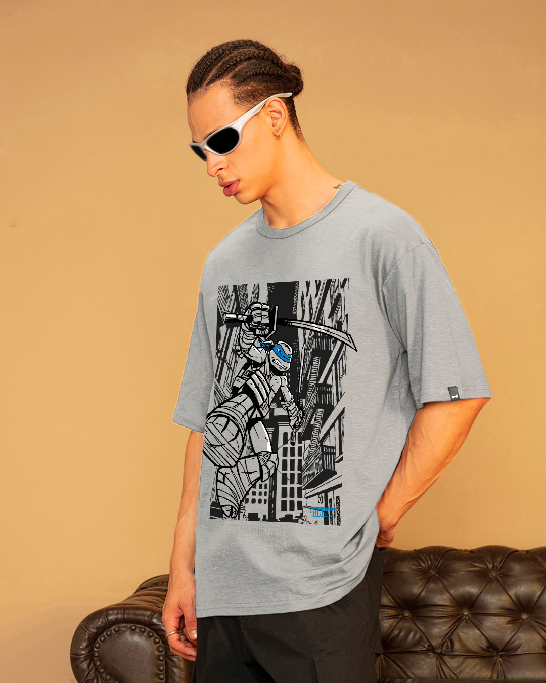 Shop Men's Grey Leo Graphic Printed Oversized T-shirt-Back