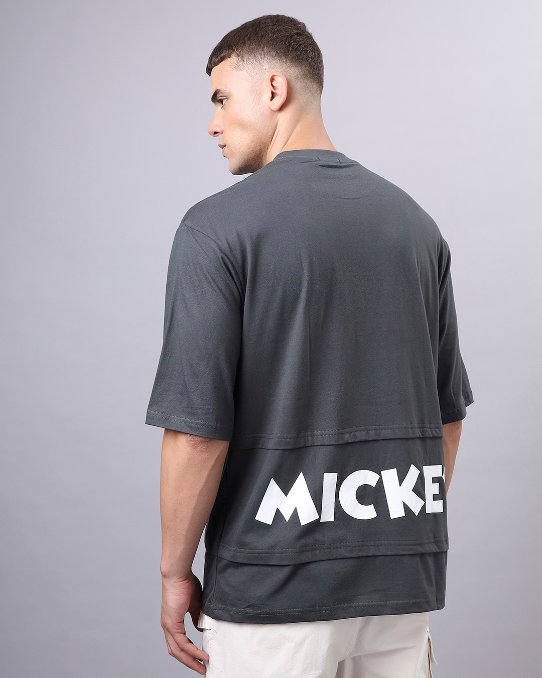 Shop Men's Grey Mickey Graphic Printed Super Loose Fit T-shirt-Back