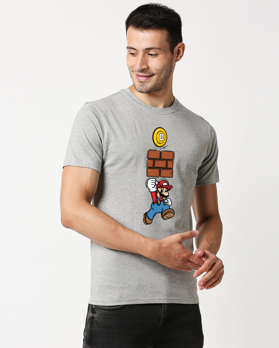 Shop Men's Grey Mario Cotton T-shirt-Back