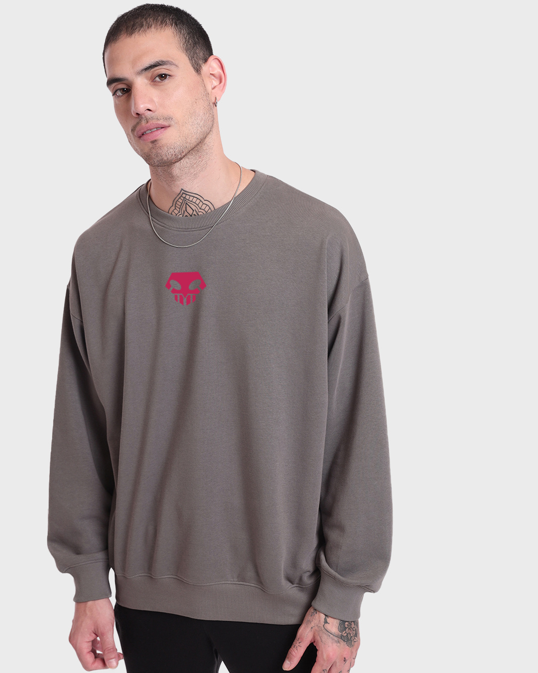 Shop Men's Grey Monster Graphic Printed Oversized Sweatshirt-Back
